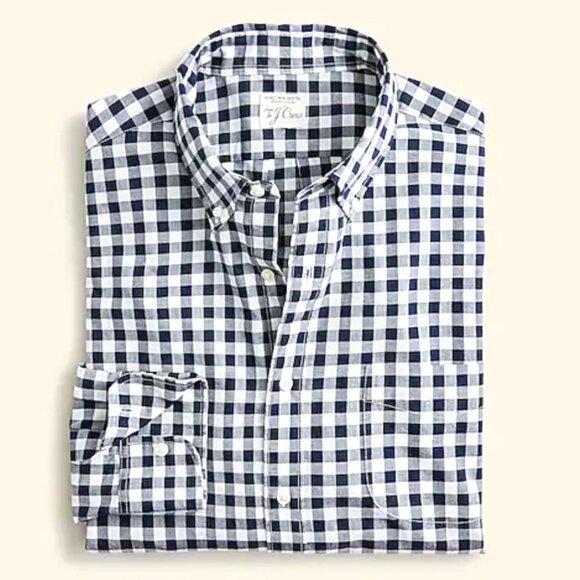 J.CREW Men Navy White Gingham Buttoned Down Slim Untucked Shirt Size Small NWoT - Picture 1 of 6
